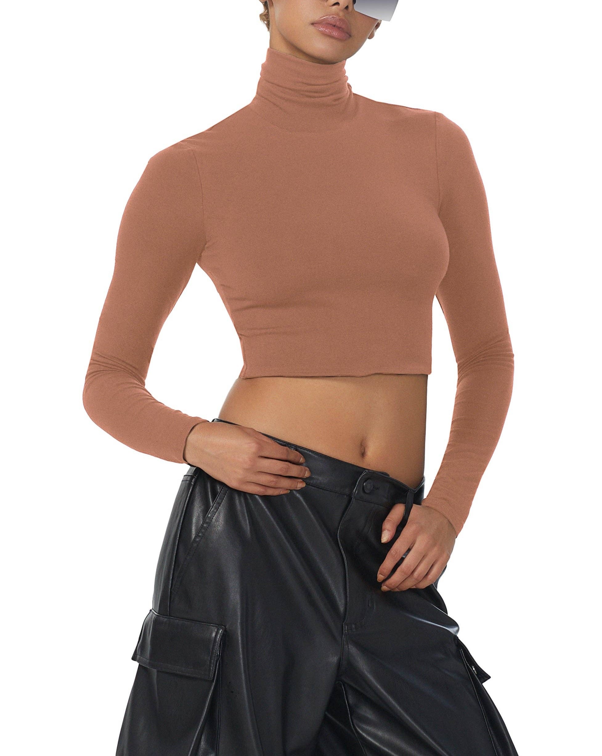 Micaela Turtleneck Crop Top - Raw Umber