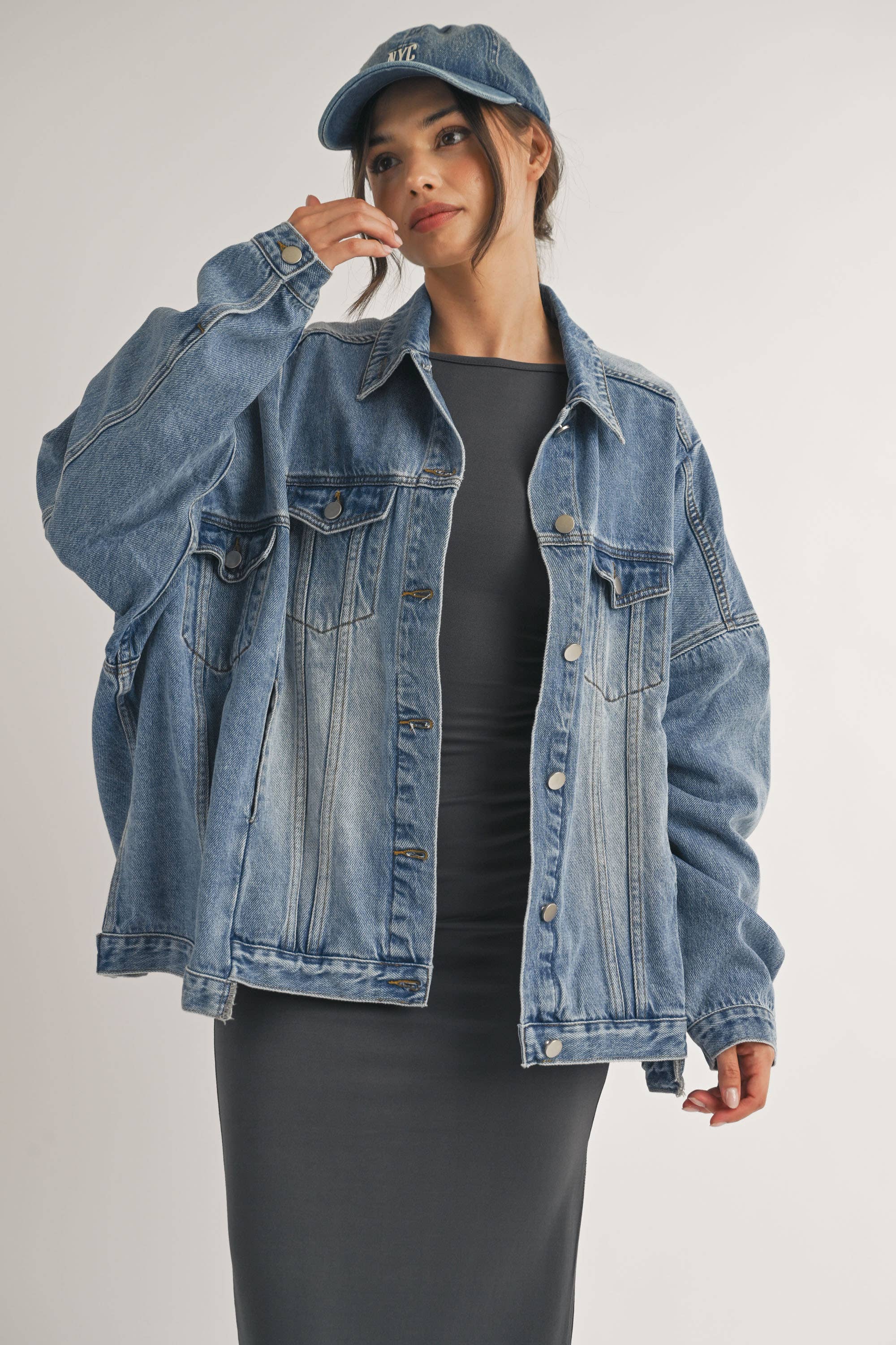 Jane Denim Jacket Oversized / Jean With Front Double Pocket ONLY 2 LEFT!